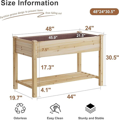 FILWH Raised Garden Bed with Legs Elevated Wooden Planter Box Stand Large Planter Stand Box for Fruits Vegetables Flowers with Divider with Bag - 48 * 24 * 30.5IN