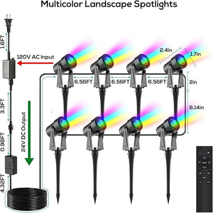 SUNTHIN Outdoor Landscape Lighting with Remote, RGBW Color Changing Spot Uplights, 8 Pack