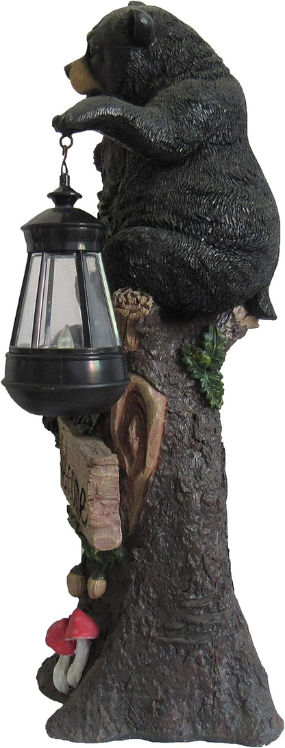 DWK Twin Bears Climbing a Tree Outdoor Home Porch Sign and Solar LED Light Lamp | Front Porch and Yard Decor | Bear Statues Home Decor and Farmhouse Gifts - 18"