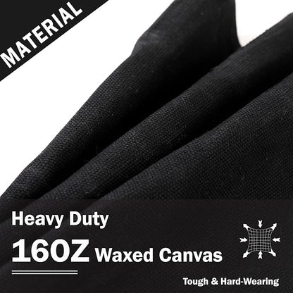 Canvas Tool Tote Bag, Heavy Duty 16oz Waxed Canvas Tool Storage Pouch with 1 Large Compartment & 10 Small Pockets | Multi-Purpose Garden Tool Bag for Horticulturists Mechanics Craftsmen – Black