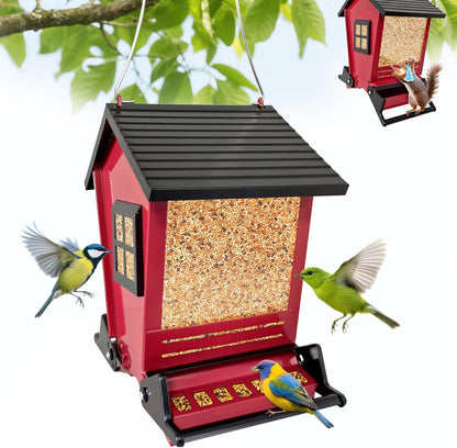 Squirrel Proof Bird Feeders for Outdoors Hanging, 5LB Capacity Metal Wild Birdfeeders Outside Hanging, Cardinal Bird Feeder Squirrel Proof as Various Finch Feeders for Outside(red)