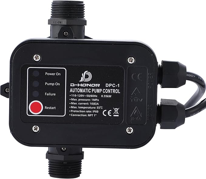 D-HONOR Water Pump Pressure Controller, 110V 50/60HZ Automatic Electronic Switch, Pressure Adjustable Range 1.5-2.5bar, Ideal for Various Water Pump Types