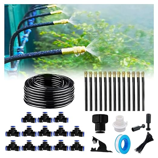 New drip Irrigation kit, Automatic Garden Watering System, Quick Connector and 360-degree Bending Dropper atomizing Copper Nozzle, Garden Plant Lawn Courtyard Watering System.(13 Spray nozzles)