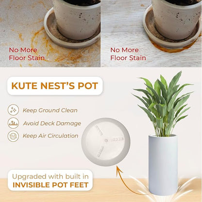 19.5"H x 9.8"D Tubo Fiberstone Cylinder Tall Planter with Drainage Hole, Smooth Finishes, Weather Resistant for Indoor and Outdoor Use, Included 2 Extra Coco Mats (White, 8.2" Pot Opening)