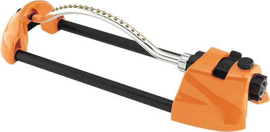 Dramm ColorStorm Premium Oscillating Lawn Sprinkler with Brass Nozzle Jets, Easy Adjust Range Control Covers up to 3,036 Sq Ft, Orange