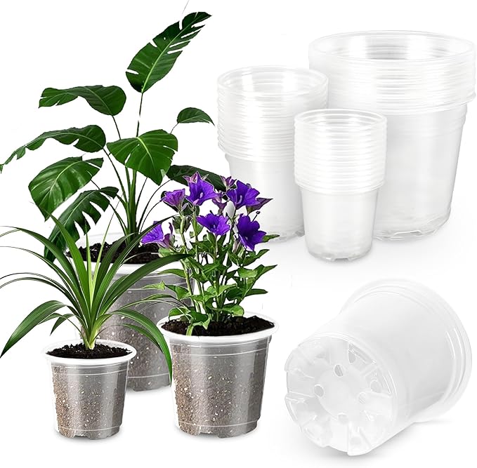 Augshy 36 Pack 6/5/4 Inch Clear Plastic Nursery Pots with Drainage Holes for Plants Seed Starting Pot Indoor Outdoor Garden
