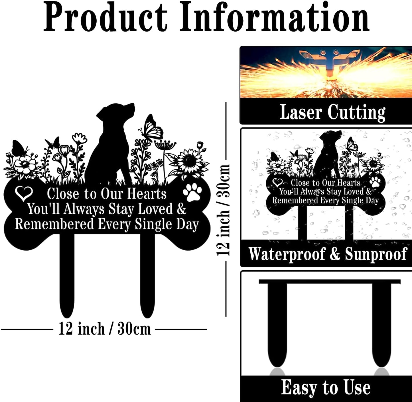 Pet Grave Markers Dog, Metal Pet Metal Memorial Garden Stake, Pets Waterproof Grave Stakes Plaque, Pet Headstone Garden Memorial Graves, Metal Dog Garden Decor 12"