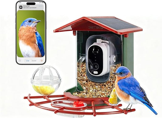 Smart Bird Feeder with Camera, 2K HD, Auto AI Identify 10000+ Birds, Solar-Powered, Night Vision, Real-Time Alerts, Family/Friend Sharing, Gift for Family and Bird Lovers
