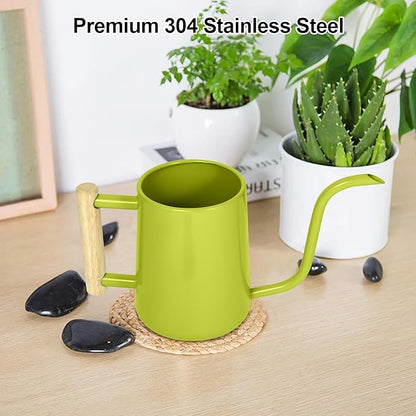 Watering Can Indoor Plants, 35 oz/1000 ml Metal Stainless Steel Watering Can Pot with Long Spout for Indoor House Plants Bonsai Outdoor Garden Flower Decorative (Bright Green)