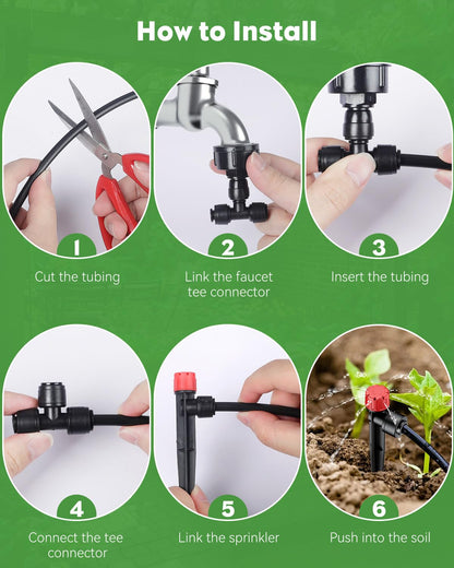 Pawfly 50ft Drip Irrigation System Kit - Quick-Connect Garden Watering System with 1/4" Tubing, Adjustable Emitters & Drip Irrigation Parts for Greenhouse, Lawn, Patio & Raised Beds