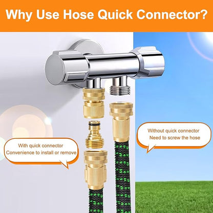Garden Hose Quick Connect: 3/4 Inch GHT Brass Quick Connector Garden Hose Fittings - 2 Sets Leak-Free Male & Female Water Hose Adapter for RV/Spigot