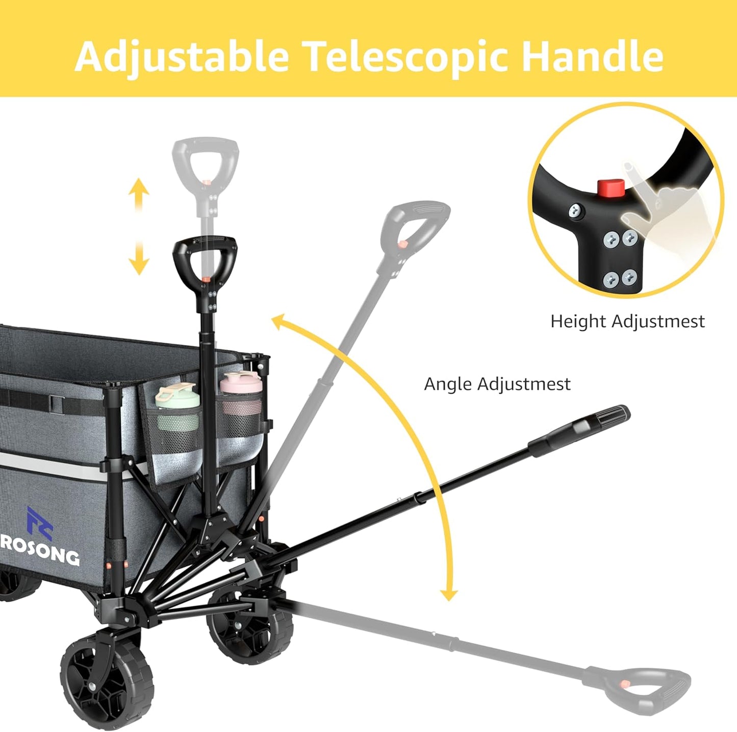 Collapsible Wagon Cart with Wheels Foldable - Folding Utility Heavy Duty Wagons Carts for Grocery Sports Garden Shopping Camping Wheelbarrows (Gray, 120L)