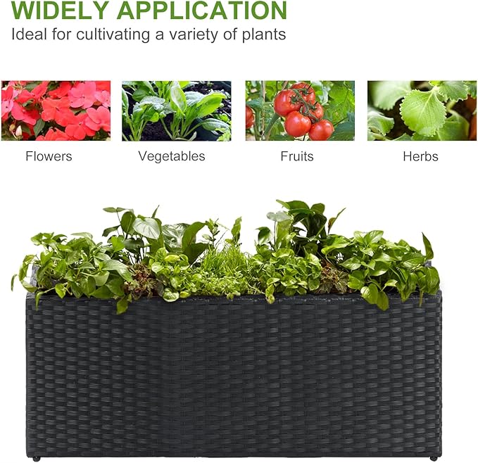 LEWIS&WAYNE Large Rectangular Block Planter Box Handmade Wicker Tall Planters for Outdoor Plants with Removable Liners Modern Planter for Indoor Outdoor Patio Deck - Black, 36''x12''x16''