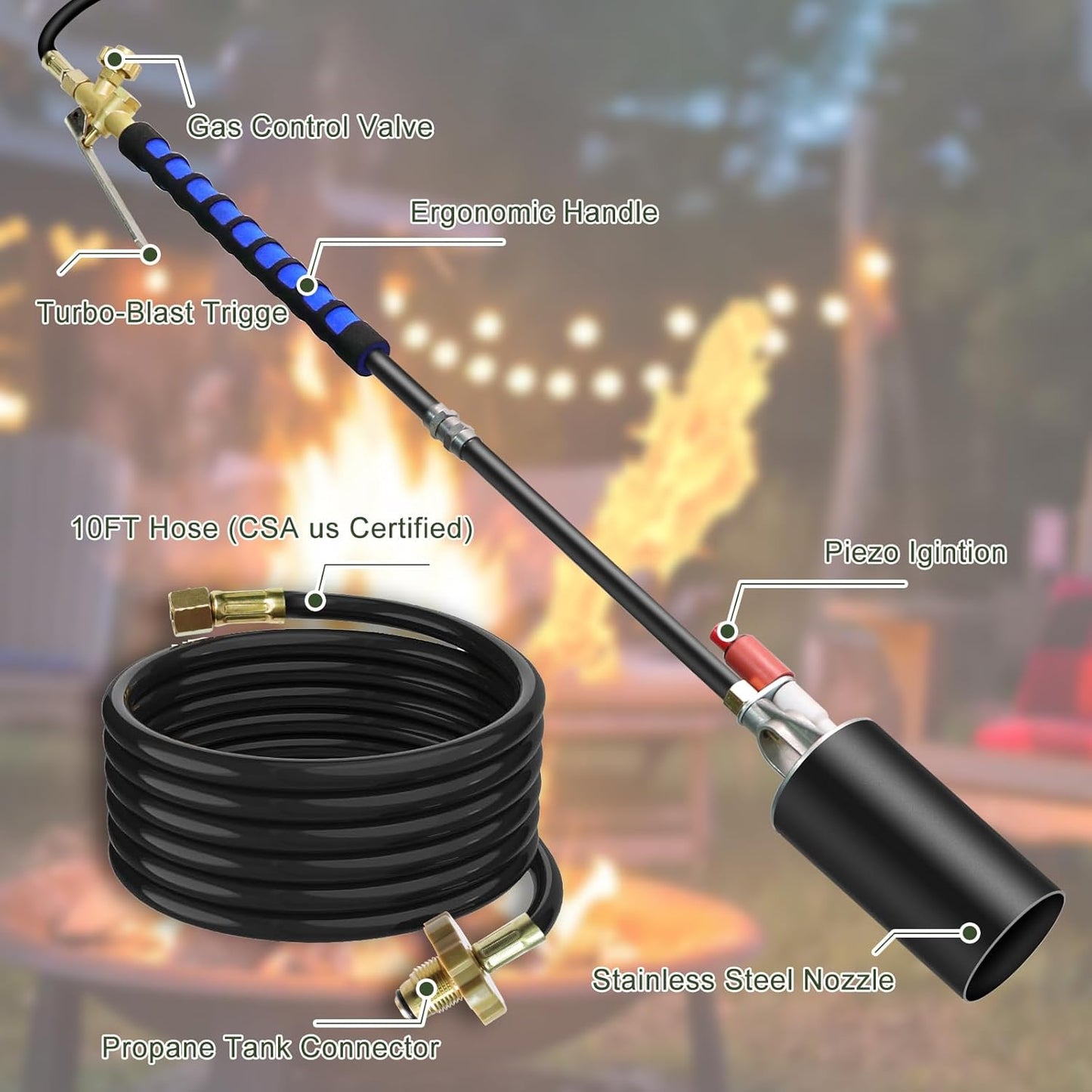 Propane Torch Weed Burner,Weed Torch for Outside with Self Ignition and Flame Control,High Output 2,400,000 BTU with 10FT Hose and Storage Bag,Flame Thrower for Weeding,Garden,Snow Melting(Black)