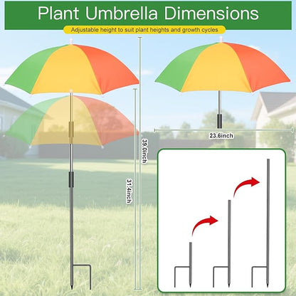 Plant Umbrellas for Outdoor Plants, 4 Pack Plant Shade Umbrella with Adjustable Height, Sun Protection Shade Cloth for Potted Plants, Flowers & Garden Beds, Patio Balcony Lawn
