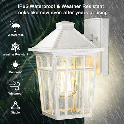 Darkaway Outdoor Sconce Lights Wall Light Fixtures, Front Porch Light Outdoor Wall Anti-Rust Waterproof Aluminum with Glass Exterior Light Fixture for Patio, Yard, Doorway, Garage (2 Pack, White)