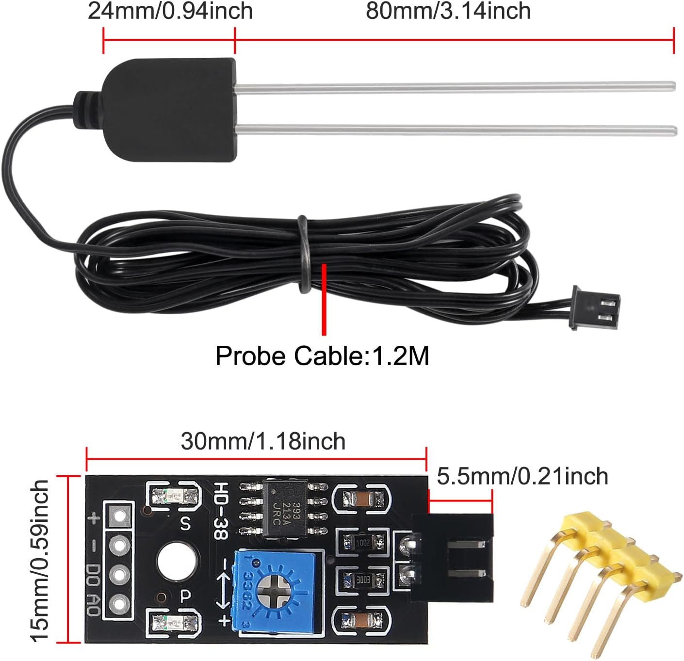 5 Sets Soil Moisture Sensor, Resistive Soil Moisture Meter, Soil Hygrometer Sensor Test Kit with Corrosion Resistant Probe Digital Analog Signal Output for Garden Automatic Watering System