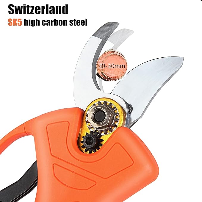 Electric Pruning Shears, Bravolu 21V Professional Power Secateurs Battery Powered, 2 x 2Ah Batteries, Cordless Pruning Shears Equipped With a Brushless Motor - 30mm [1.2 Inch] Cutting Diameter