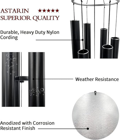 ASTARIN Outdoor Deep Tone,45Inch Sympathy Wind Chimes for Outside with 6 Tubes Tuned Relaxing Melody,Memorial Wind Chimes Large for Mom,Garden Decor,Black