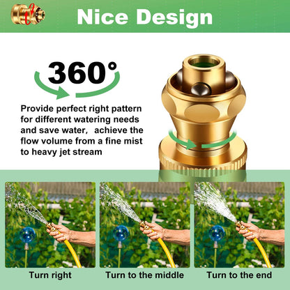 3 Pack Brass Nozzle Power Brass Hose Nozzle, Adjustable Twist Sprayer for Garden