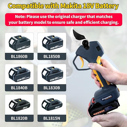 Electric Pruning Shears Cordless 40mm 1.6'' Cutting Diameter 2×2Ah Batteries, Compatible with Makita 18V Battery Powered Pruner Electric Secateurs Branch Cutter Professional for Tree Trimming