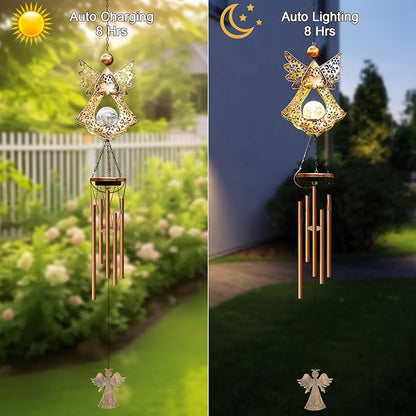 Wind Chimes Outdoor Indoor Decor: Birthday Gifts for Mom Grandma - Outside Lights for Garden Yard Patio Porch (Angel)