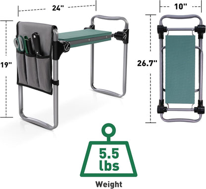 Try & DO Garden Kneeler and Seat with Smart Button-Press Design, Garden Stool with Soft EVA Kneeling Pad and Tool Bag, 2 in 1 Foldable and Lighrweight