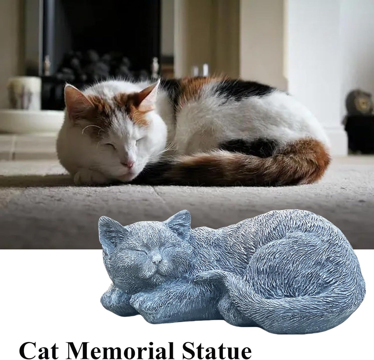 Cat Garden Statue Decoration, Memorial Stone Peaceful Sleeping Figurine for Patio Lawn Porch, 11.5" Cat Memorial Statue Grave Markers and Loss Pet Sympathy Gift