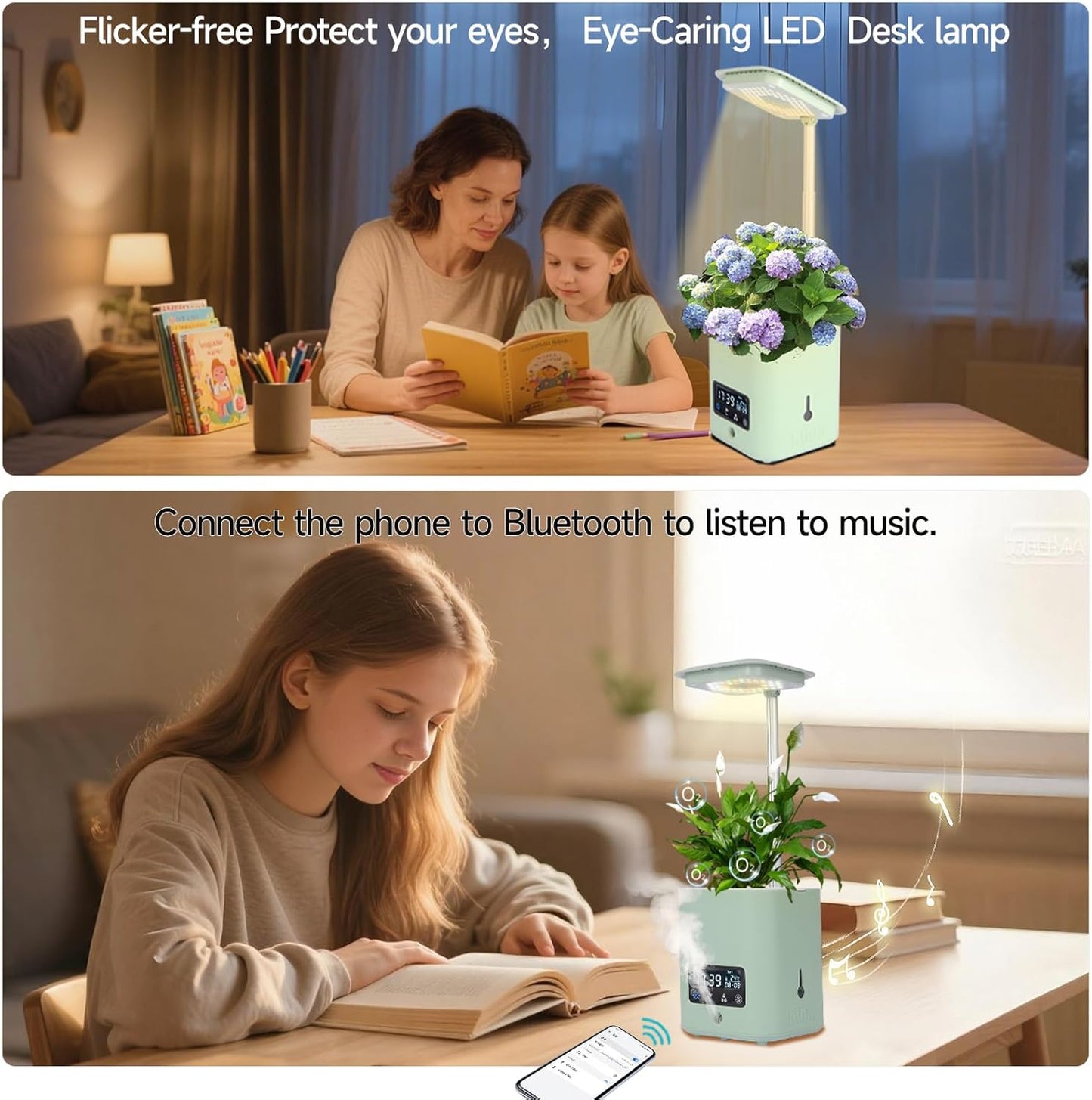 Multifunctional Intelligent Flower Pot,Indoor Desktop Green Hydroponics Planting Flowerpot with Bluetooth Speaker,Adjustable Plants LEDGrow Light,humidifier, Air Purification,Desk lamp