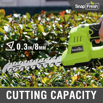 SnapFresh 12V Cordless Grass Shears & Hedge Trimmer, 2 in 1 Handheld Bush Trimmer & Grass Cutter with 2.0Ah Battery & Charger Included, Lightweight Electric Shrubbery Trimmer for Garden & Lawn