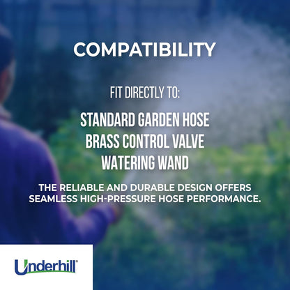 Underhill Precision Cloudburst Garden Water Hose Nozzle, Sprayer, 48 GPM 80 PSI, 3/4-Inch Thread Inlet, Heavy-Duty Brass and Rubber, HN4800