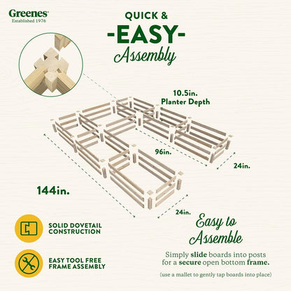 Greenes Fence Original Pine Raised Garden Bed, 8' x 12' x 10.5" U-Shaped Bed - Made in USA with American Pine
