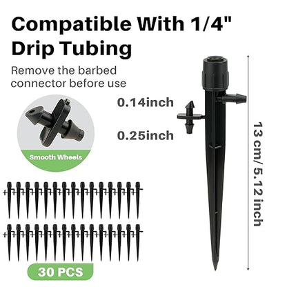 30 Pcs Drip Irrigation Emitters, Adjustable Irrigation Drippers Micro Sprinkler Sprinkler Head for 1/4 Irrigation Tubing，0-3' Spray Distance Drip Line Emitters for Drip System, Automatic Irrigation