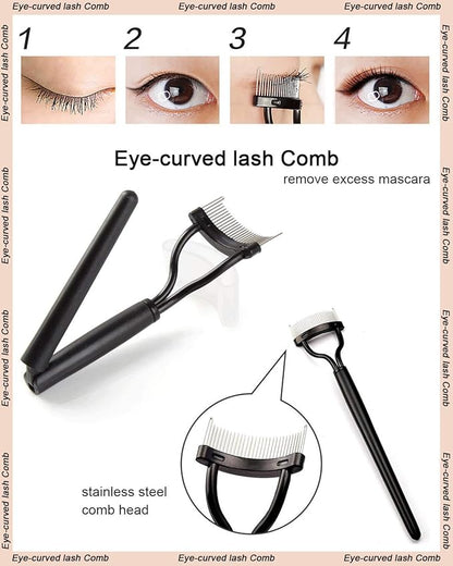 Eyelash Curler Kit Metal Lash Curlers with Eyelashes Separator Comb Tools & 6 Replacement Refill Pads (Black)