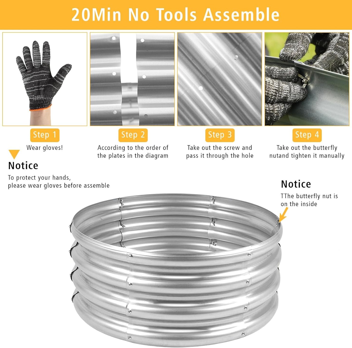 Garden Galvanized Raised Garden Bed Kit - Metal Planter Boxes for Vegetables/Herbs/Flowers, Heavy-Duty Steel Outdoor Garden Box with Reinforced Edges(3X3X1FT)
