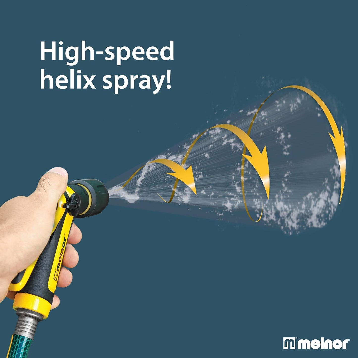 Melnor 65119-AMZ 2-Pattern Vortex Garden Hose Sprayer Nozzle, QuickConnect Product Adapter, Black, Yellow, Slip Resistant Water Hose Nozzle for Car Washing, Patio, Pet