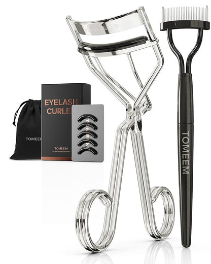 Eyelash Curler with Comb, Professional Volumizing Lash Lift Kit Lash Curler with Refill Pads for Home & Travel Uses, Silver