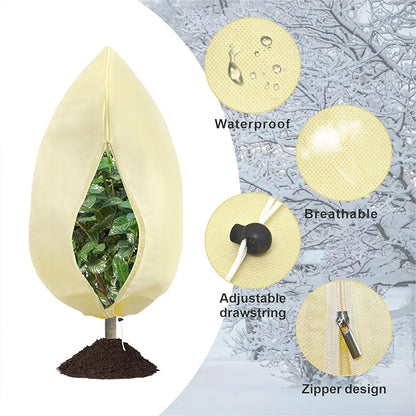 8 Pack Plant Covers Freeze Protection, 31.5"x47.2" Frost Blankets with Zipper Drawstring, Winter Cold Weather Plant Protection Jacket for Outdoor Plants Potted Shrubs Trees from Freeze Animals, Beige