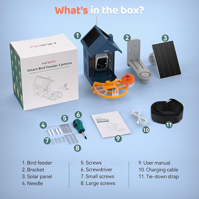 Smart Bird Feeder with Camera Outdoor Birdhouse:AI Identifies 11000+ Species, Features 2K 3MP HD Quality and Arrived Alerts Function,Powered by Dual Solar Panels,Gifts for Bird Lovers, Mom Dad