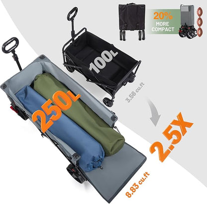 Timber Ridge 47" L Collapsible Folding Wagon with Tailgate, 300lbs Heavy Duty Beach Wagon with All-Terrain Big Wheels, 250L Foldable Utility Cart for Sand Camping Sports Shopping, Grey