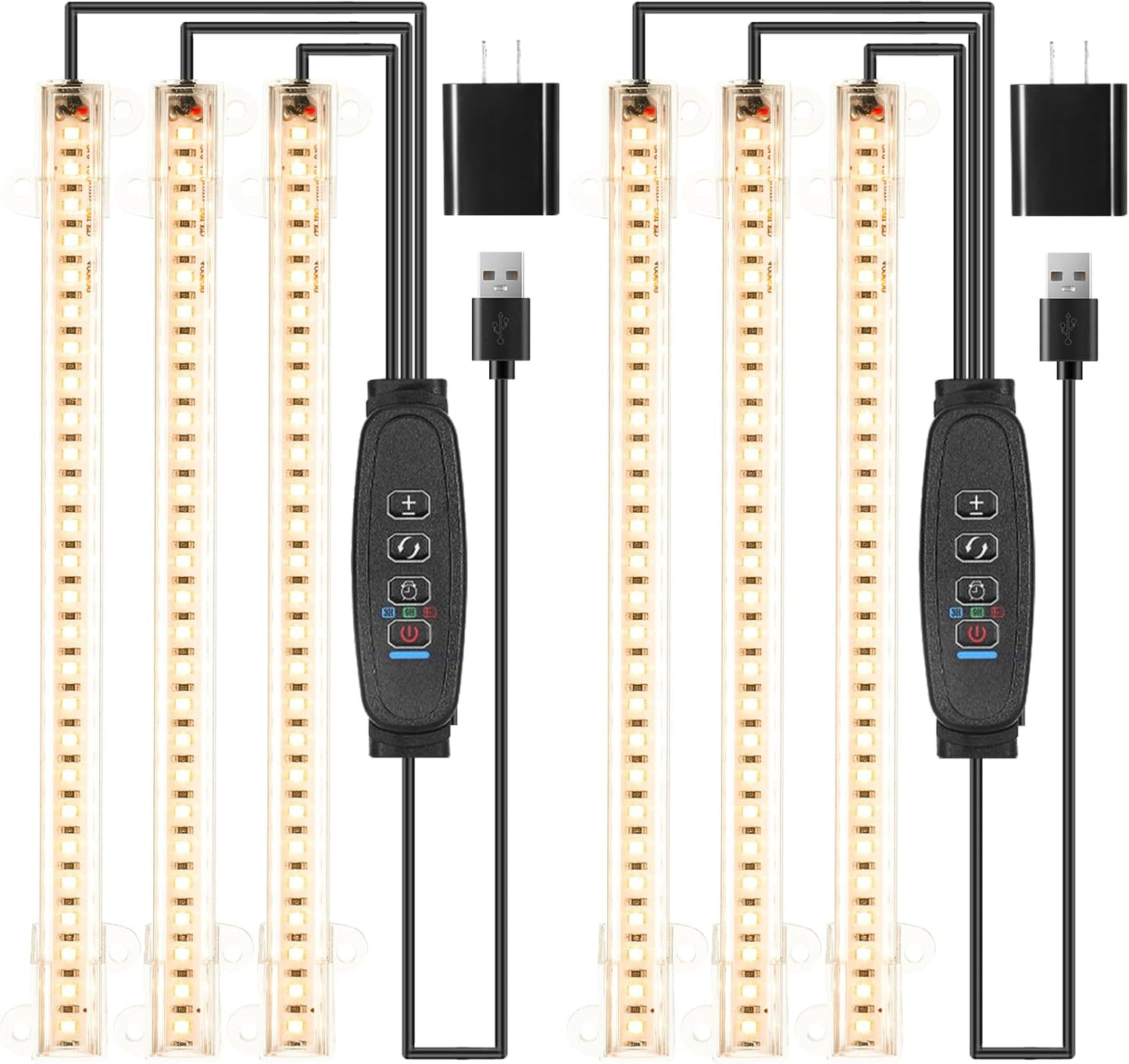 LED Grow Light Strips, Grow Lights for Indoor Plants Full Spectrum 3000K, Plant Light Bar with 3/9/12H Timer, 10 Dimmable Levels for Seedling Succulent,Best Match for Plant Shelf(3 Head×2 Pack)