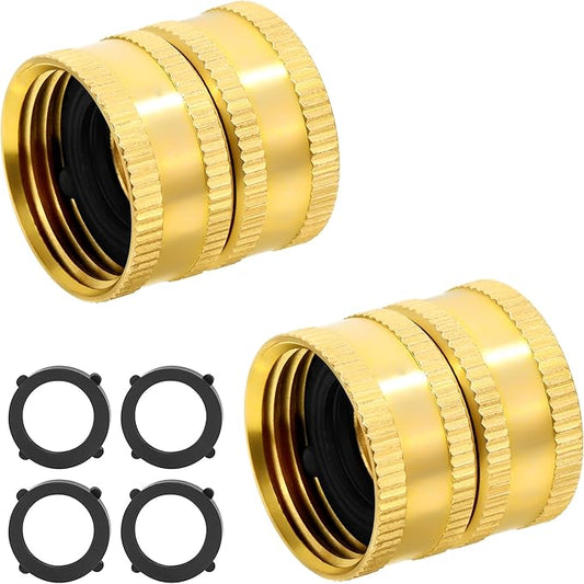 TAROSE 2 Pack Brass Garden Hose Adapter, Female to Female Hose Adapter Connector, GHT to GHT Adapter Hose Fitting,Double Female Brass Garden Hose to Pipe Fittings Connect