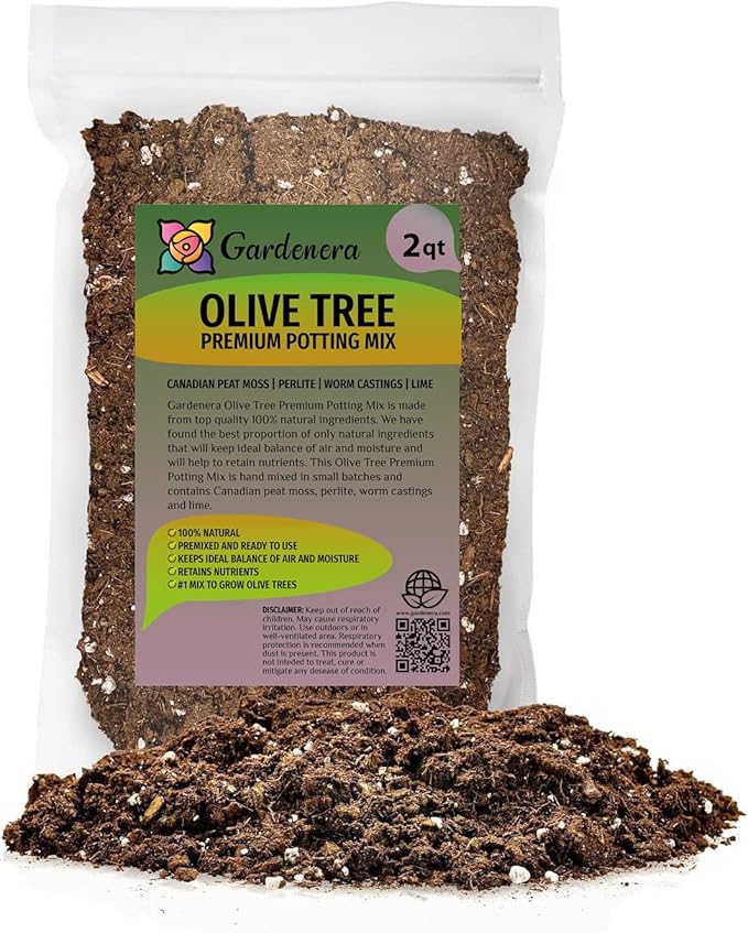 Gardenera Olive Tree Premium Potting Mix - Optimal Air, Moisture, and Nutrient Balance for Healthy Trees - 2 Quart
