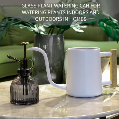 Watering can Indoor Plants,Indoor Watering Can for Plant,35 oz/1000 ml Stainless Steel Watering can Long Spout with Small Vintage Glass Plant Spray Bottle(White)