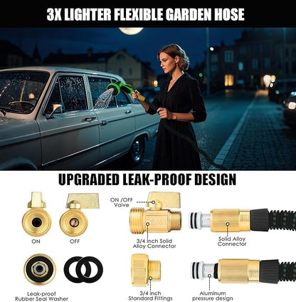 Expandable Garden Hose - 50 ft with 10 Function Nozzle Sprayer, Lightweight Flexible Water Hose with Durable Collapsible Latex Core & Solid Brass Fittings, 50ft Retractable Stretch Hose