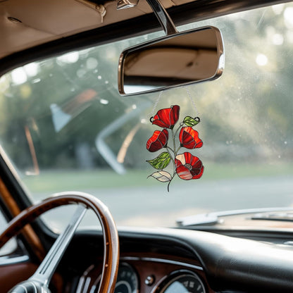 Poppies August Birth Flower Acrylic Suncatcher Stained Glass Effect Window Car Hanging Christmas Ornament Indoor Outdoor Decor Garden Sun Catcher for Flower Lover for Women Mom Grandma