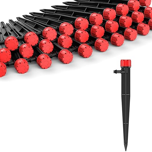 Pawfly 60 Pcs Drip Irrigation Emitters, Garden Drippers for Plants Watering System, Sprinkler Heads with Adjustable 360 Degree Water Flow, Drip Emitters for 1/4" Drip Irrigation Tubing