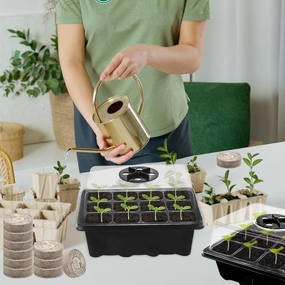 Halatool 8 Pack Seed Starter Tray with 100 PCS Peat Pellets, 96 Cells Black Plant Germination Trays for Organic Seed Starter Soil Pods for Planting Vegetables Plants Flowers Herbs - Starting Seeds Kit