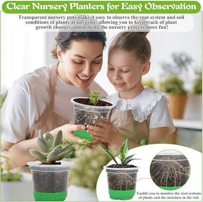 Caffox 45PCS Reusable Seed Starter Kit Includes 20 Packs 5" Clear Nursery Pots with Silicone Base, Repotting Mat, Gardening Gloves, Plant Labels and Seedling Tools for Easy Transplant
