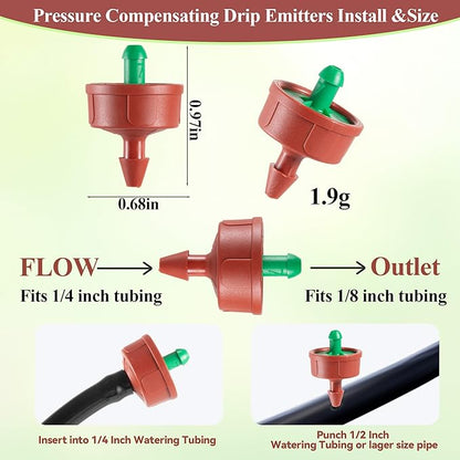 60Pcs 0.25 GPH Pressure Compensating Irrigation Spot Drippers,Constant Flow Barb Outlet Watering Dripper Emitters Heads Parts for 1/4 Inch Watering Tubing Line for Garden Pots Plant Irrigation Systems